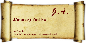Jánossy Anikó névjegykártya